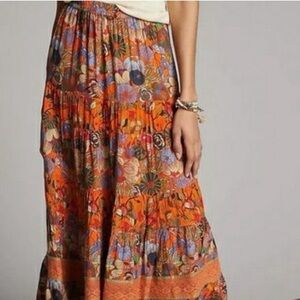Anthropologie Women's
Condition Apply Hera Tiered Floral Orange Maxi Skirt- smal